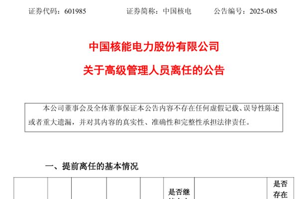 中國(guó)核電副總經(jīng)理離任